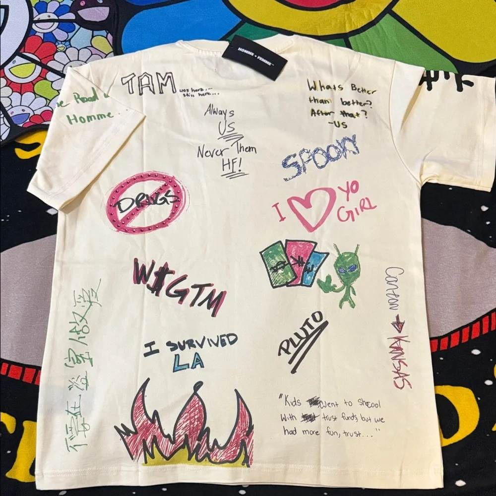 Homme + Femme "Rest Stop" Off White Tee ( Oversized ) Fits Large - Picture 12 of 16